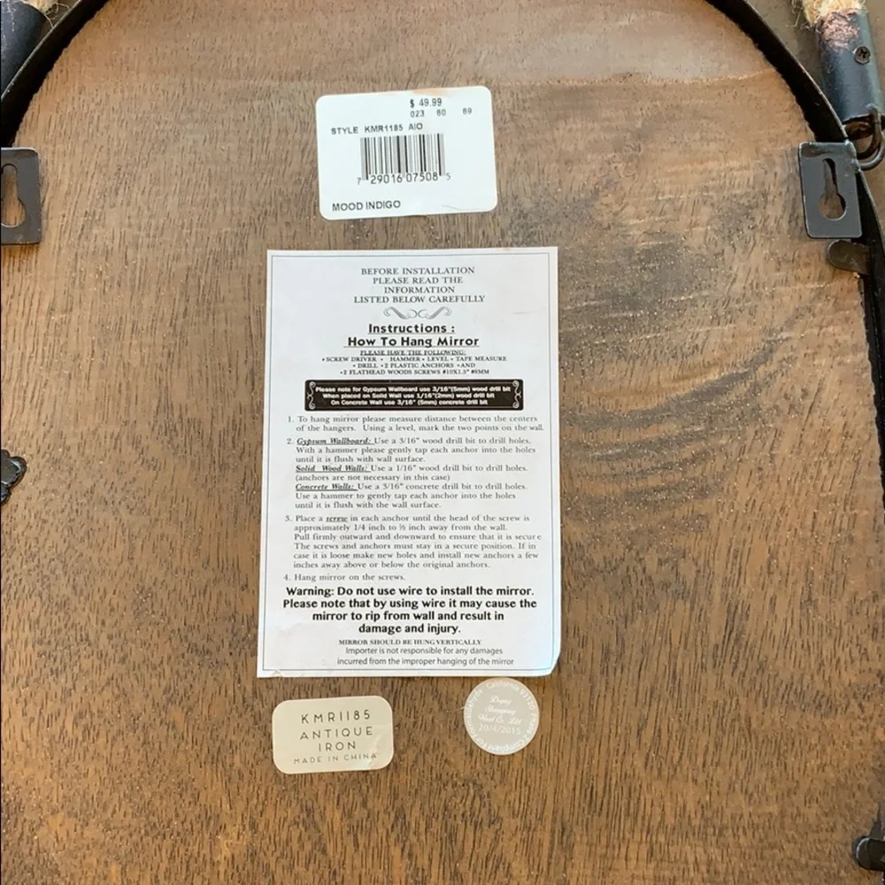 Oval Black Wall Mirror with Natural Rope Hanger